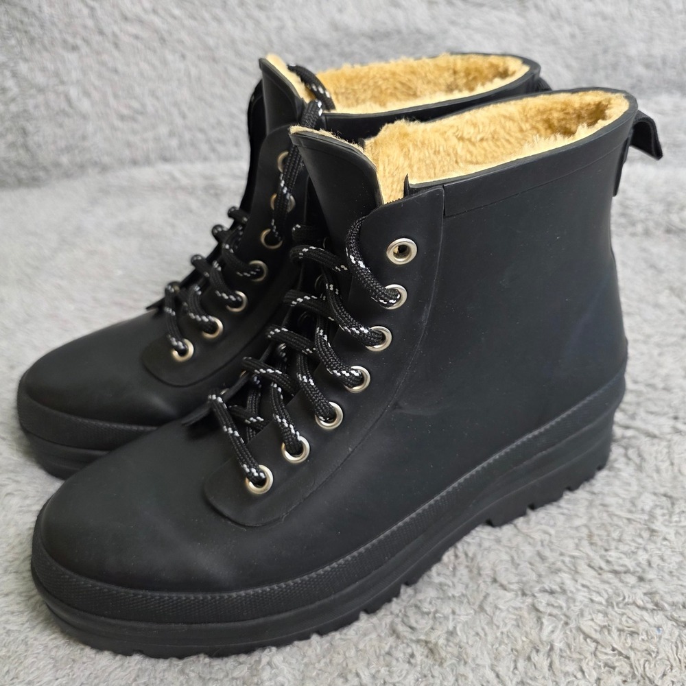 Chooka Black Waterproof Shearling Hiker Lace Up Rain Boots Womens Size 6 NEW